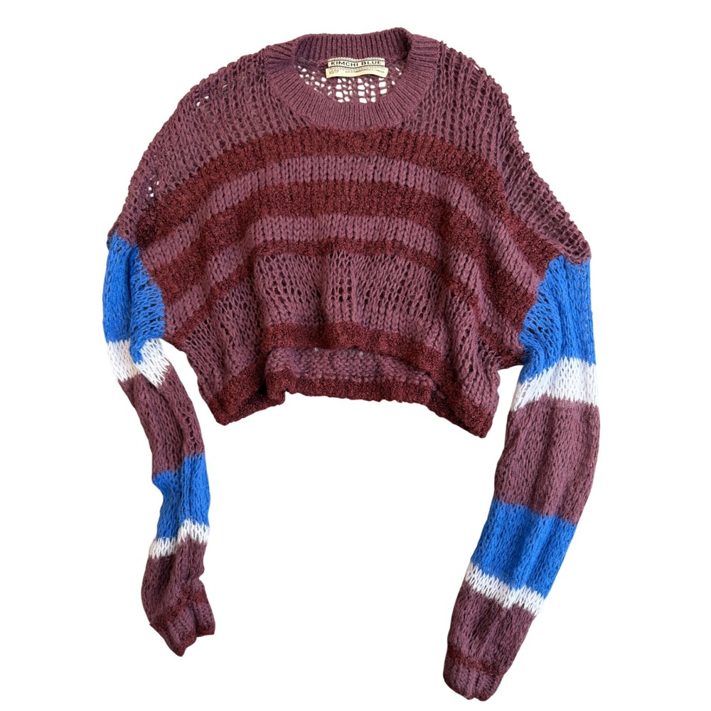 Kimchi Blue Indie Sleaze Cropped Open Knit Striped Sweater XS Purple Grunge 00s